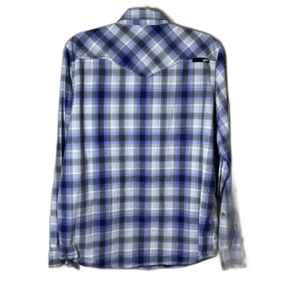 VANS Purple White Checkered Button Down Pearl Snap Western Shirt M Skater - Picture 3 of 11
